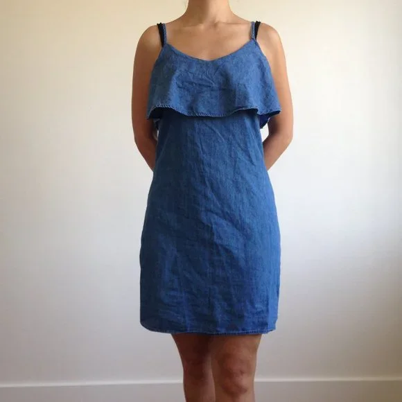 Denim Dress With Front Ruffle - Picture 2 of 13